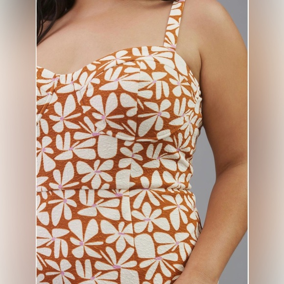 Anthropologie Hutch brown motif cream Floral Slim Midi Dress size large new - Picture 7 of 10